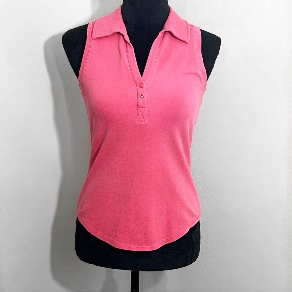 Ann Taylor LOFT Stretch Pink Sleeveless Collar V Neck Preppy Casual Size XS